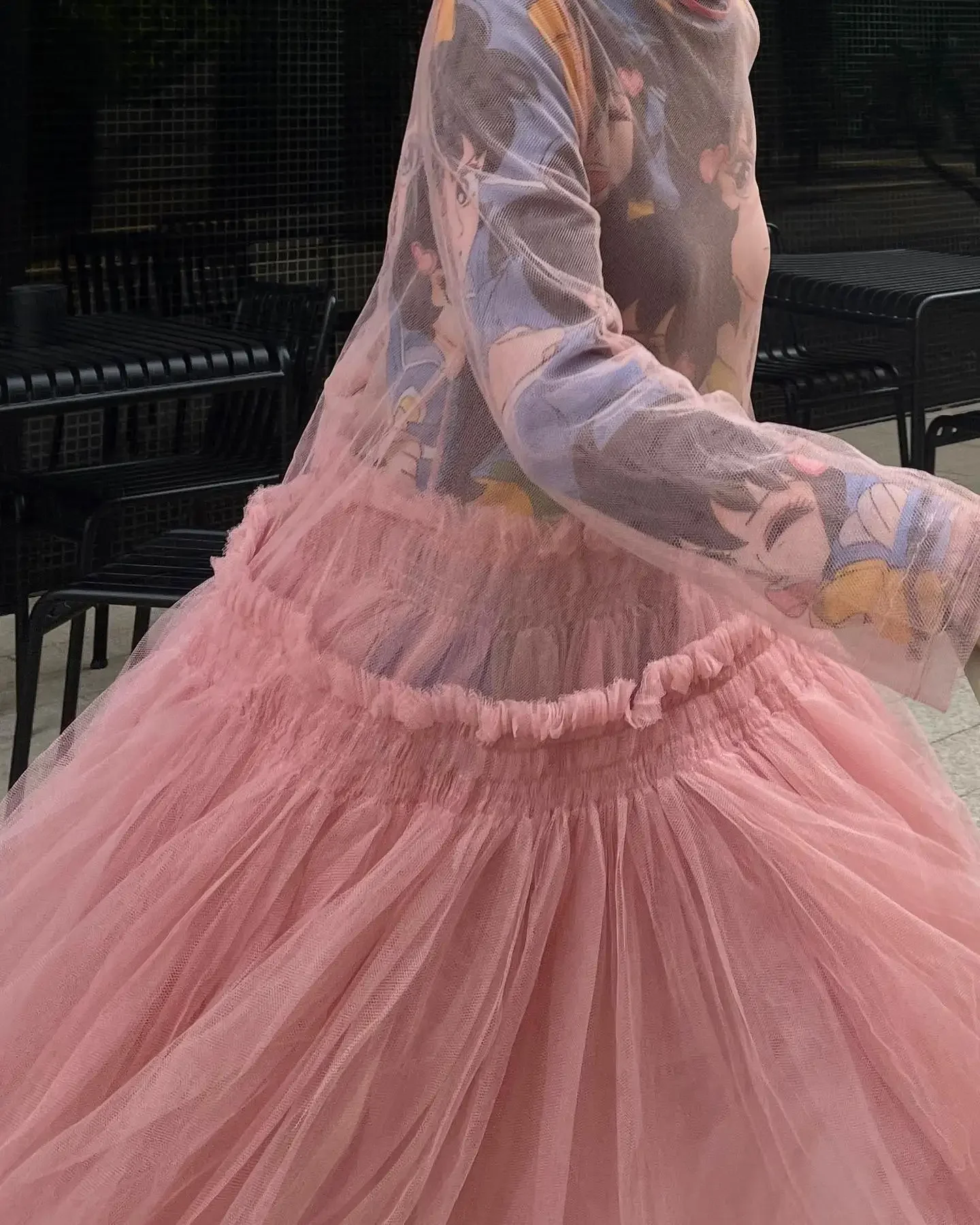 SERENDIPIDTY-Robe mi-longue en tulle à manches longues et col rond pour femme, vêtements à volants, robe de soirée superposée, sexy, décontractée, transparente, Y2K