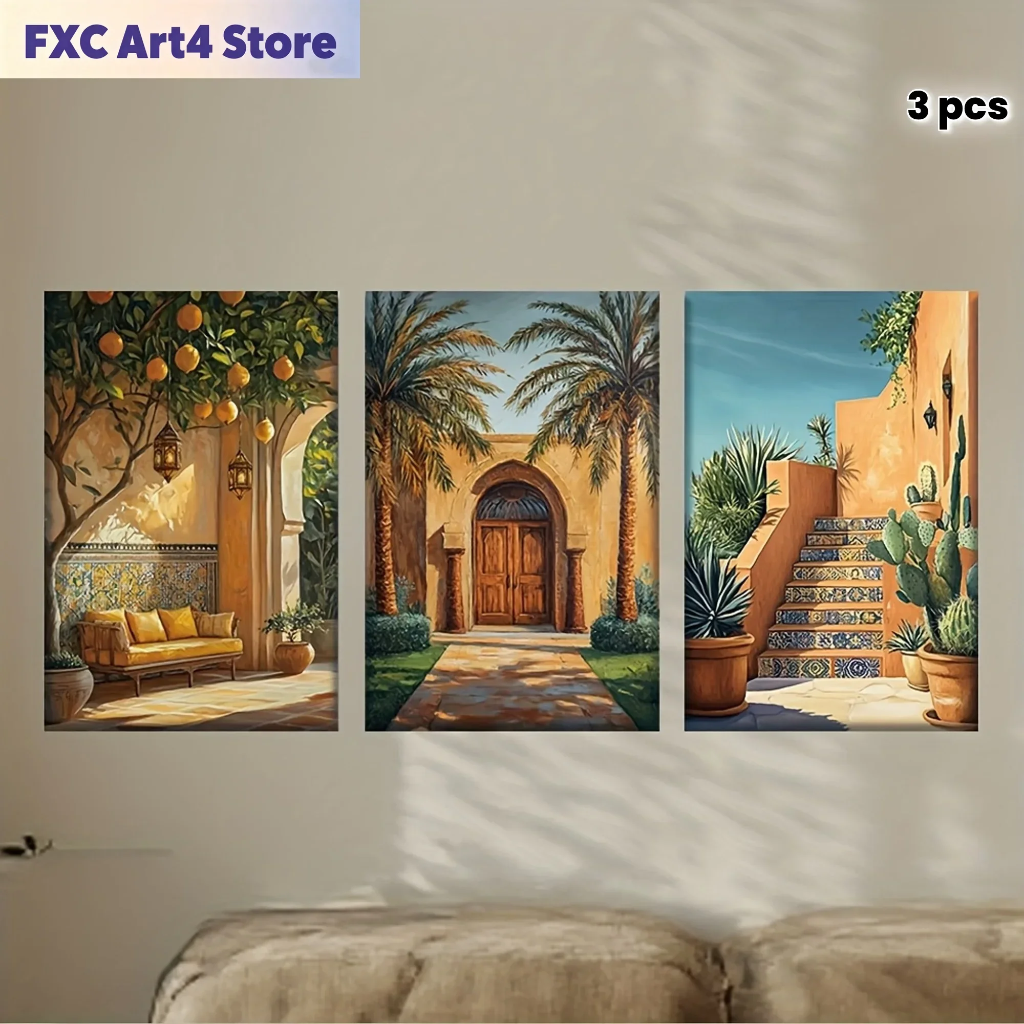 

Frameless[JIT]3pcs/set, Canvas painting--Unframed, Luxury Marrakech with Moroccan Landscape Art, Posters and prints