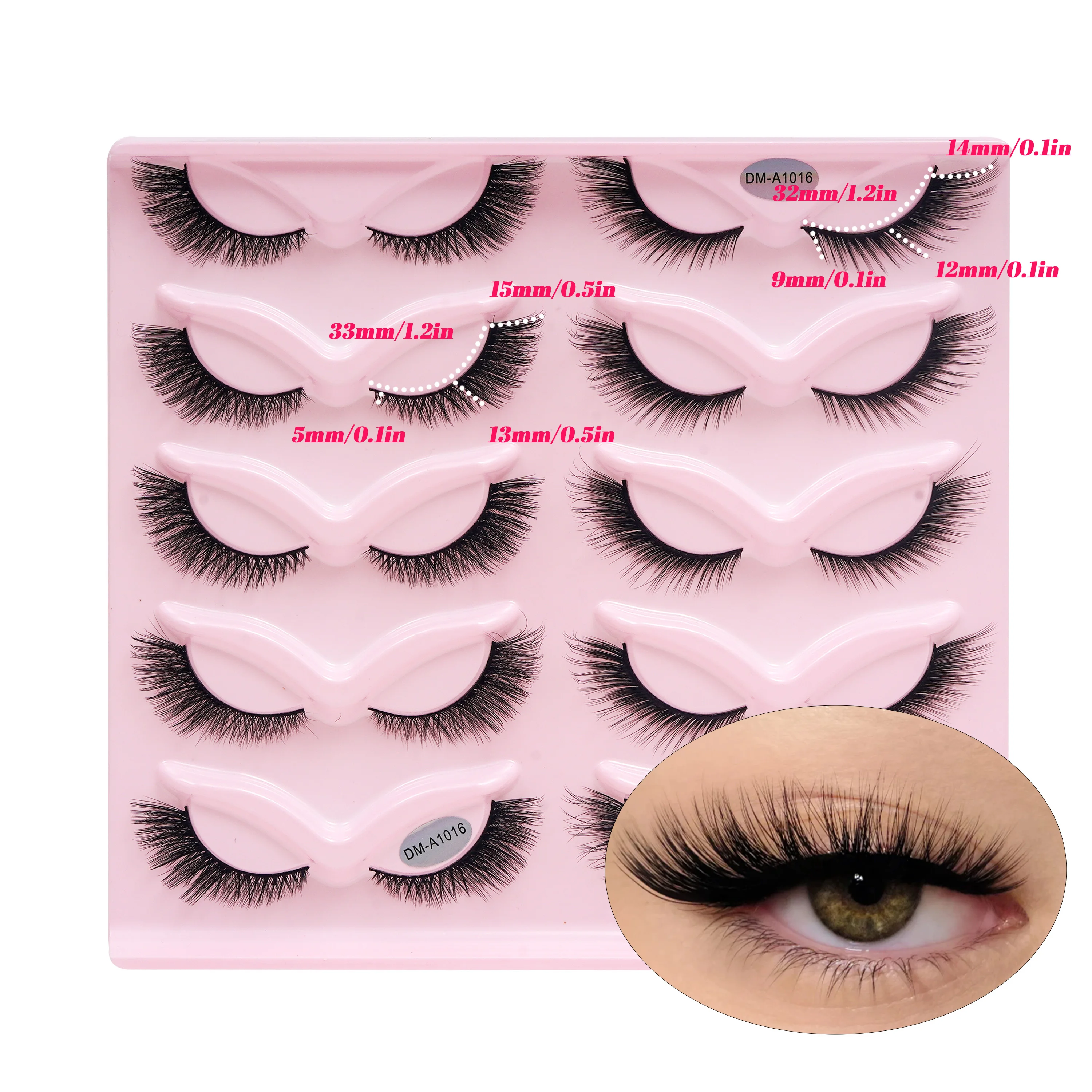 10 Paar falsche Wimpern, natürlicher Look, künstliche Nerz-Wimpern, dünne 14 mm Katzenaugen-Wimpernverlängerungen, 3D-Fälschungswimpern, Streifen, Schönheits-Make-up