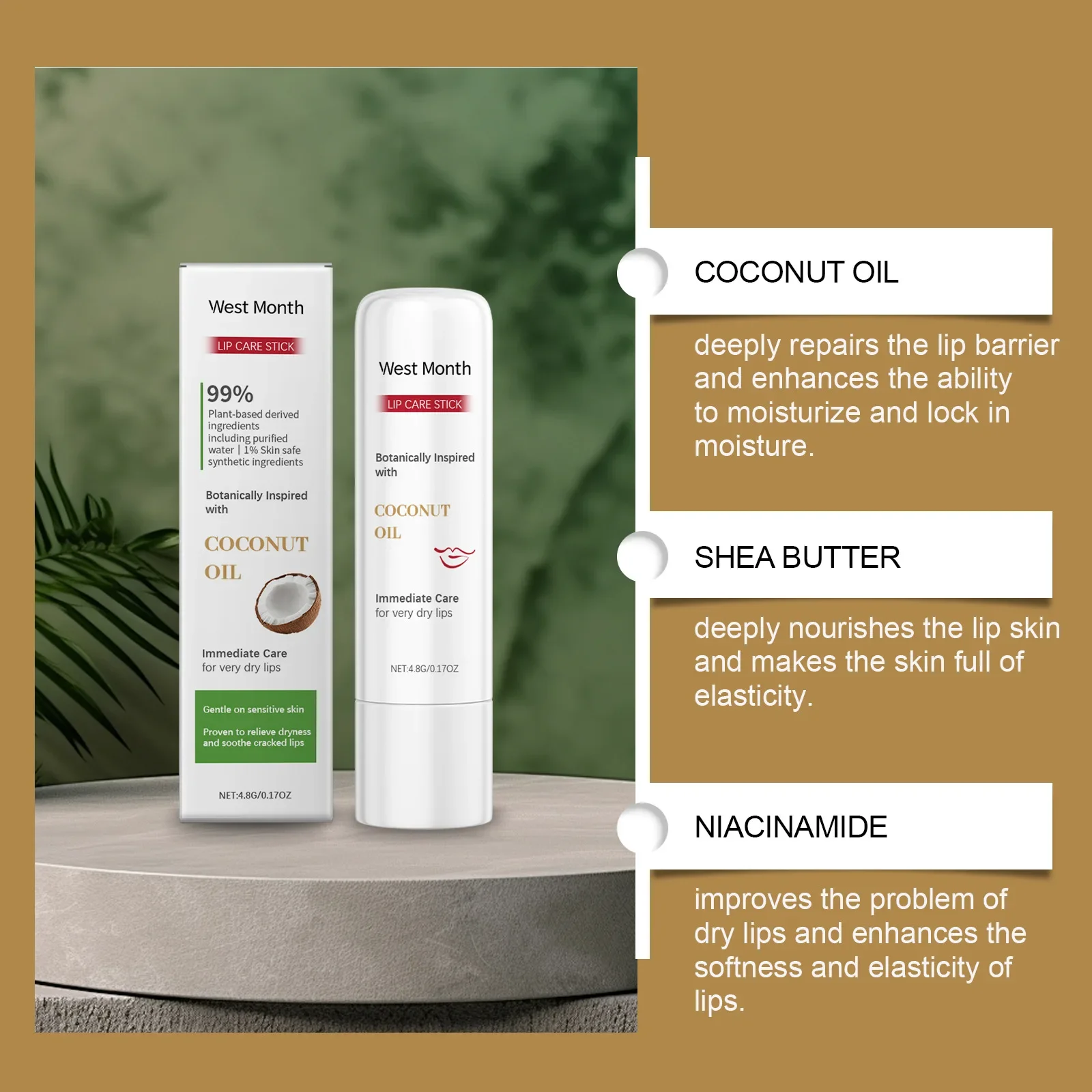 Bálsamo labial hidratante: hidrata y repara profundamente los labios, con aceite de coco y manteca de karité, humedad duradera, protección SPF