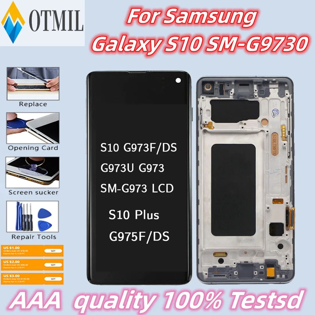 

6.7" OLED For Samsung Galaxy S10 SM-G9730 G973F LCD Display Touch Screen Digitizer Assembly For Samsung S10+ /S10 Plus G975F/DS