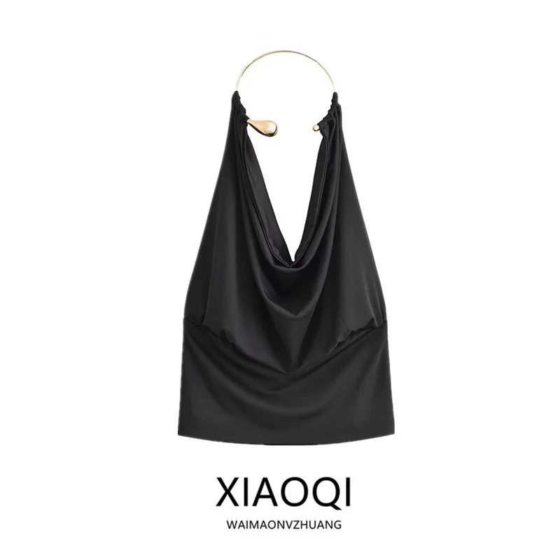 Early Autumn 2026 Women's Design Sensation Metal Ring Necklace Strap Vest Versatile Short Length No Chest Pad Hanging Neck Style