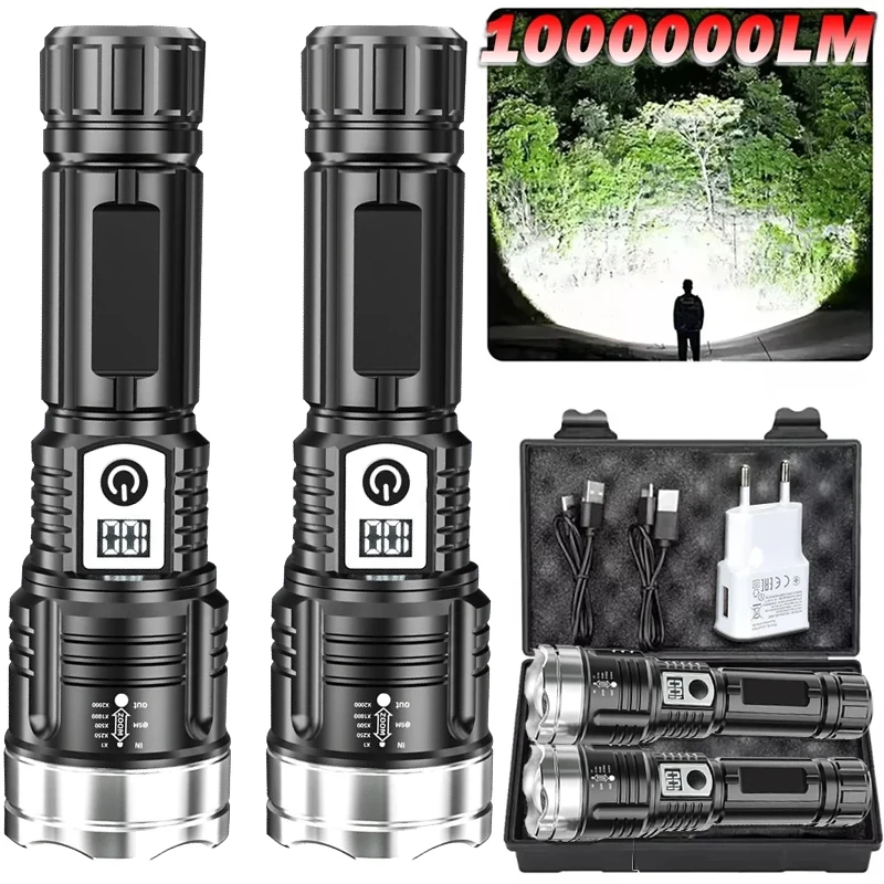 Super Bright Flashlight Digital Display Built-in Battery Rechargeable LED High Power Outdoor Torch Lamp for Camping Lantern ﻿