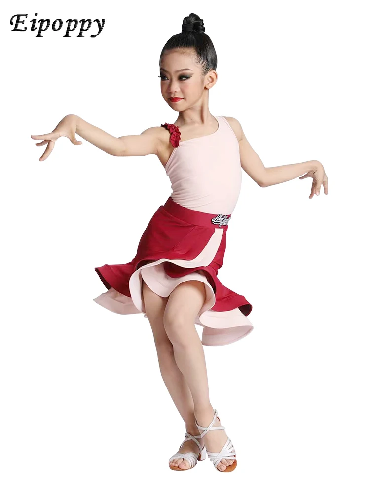 New Latin Dance Split Performance Costume Female Children Latin Dance Clothes Summer Training Grading Contest Exercise Clothing