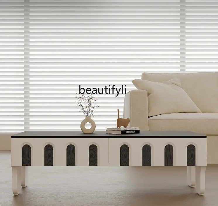 Q181  French Coffee Table Small Apartment Square Stone Plate Designer Home Minimalist Modern Minimalist Cream Style Table Living