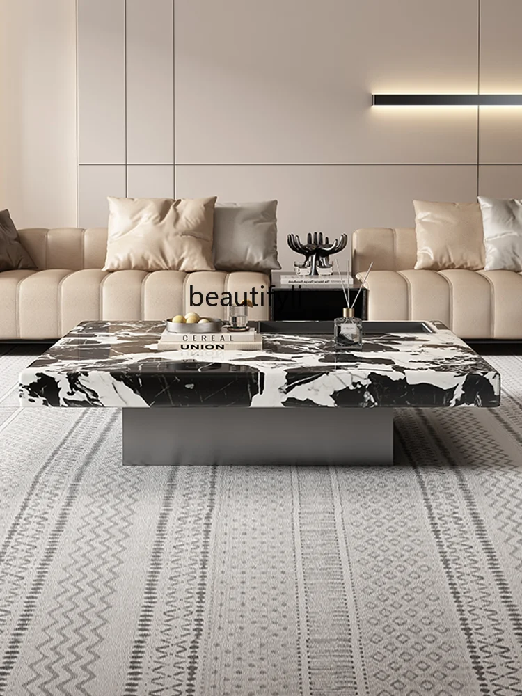 

Luxury stone coffee table square, new modern simple marble, high-end living room home