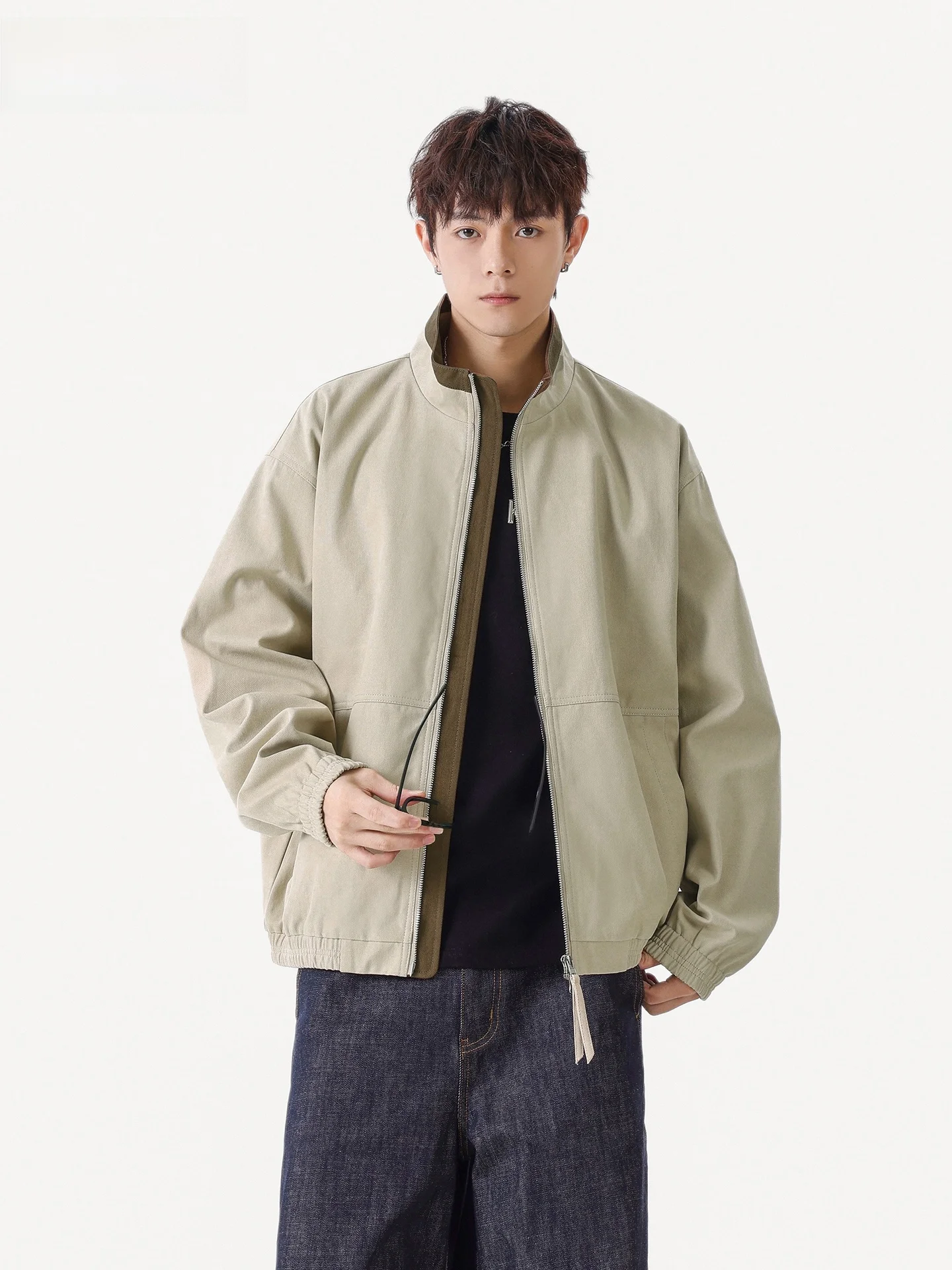 

Vintage Detroit Workwear Jaet Men's Canvas Harrington Jaet Stand Collar American Retro Sle Outdoor Casual Cotton Coat