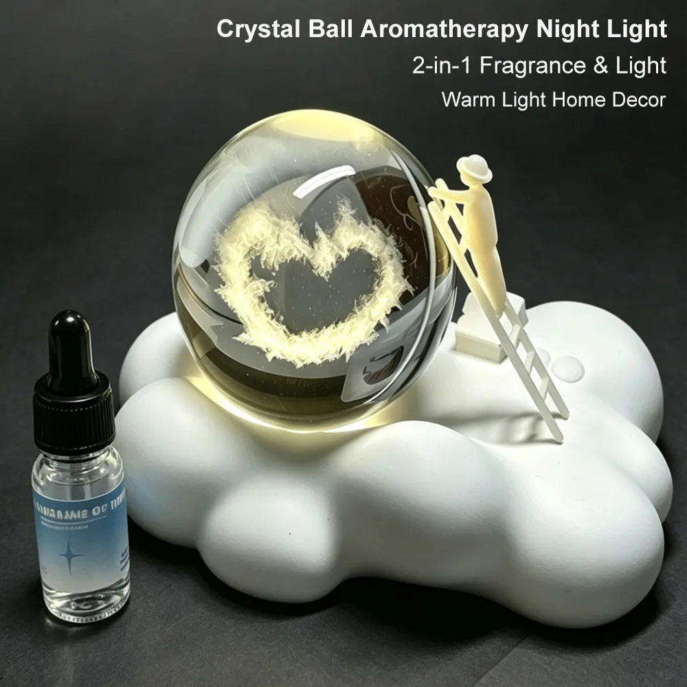 Cloud Base Crystal Ball Aromatherapy Ornament Warm Light Night Light Home Desktop Decor Fragrance Diffuser Creative Holiday Gift
