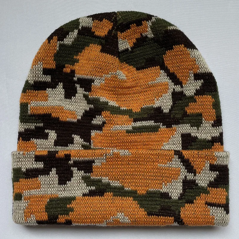 Camouflage Knitted Pullover Hat Men Women Winter Warm Beanies Outdoor Hiking Skiing Elastic Skullies Beanies Cap All-match Hats