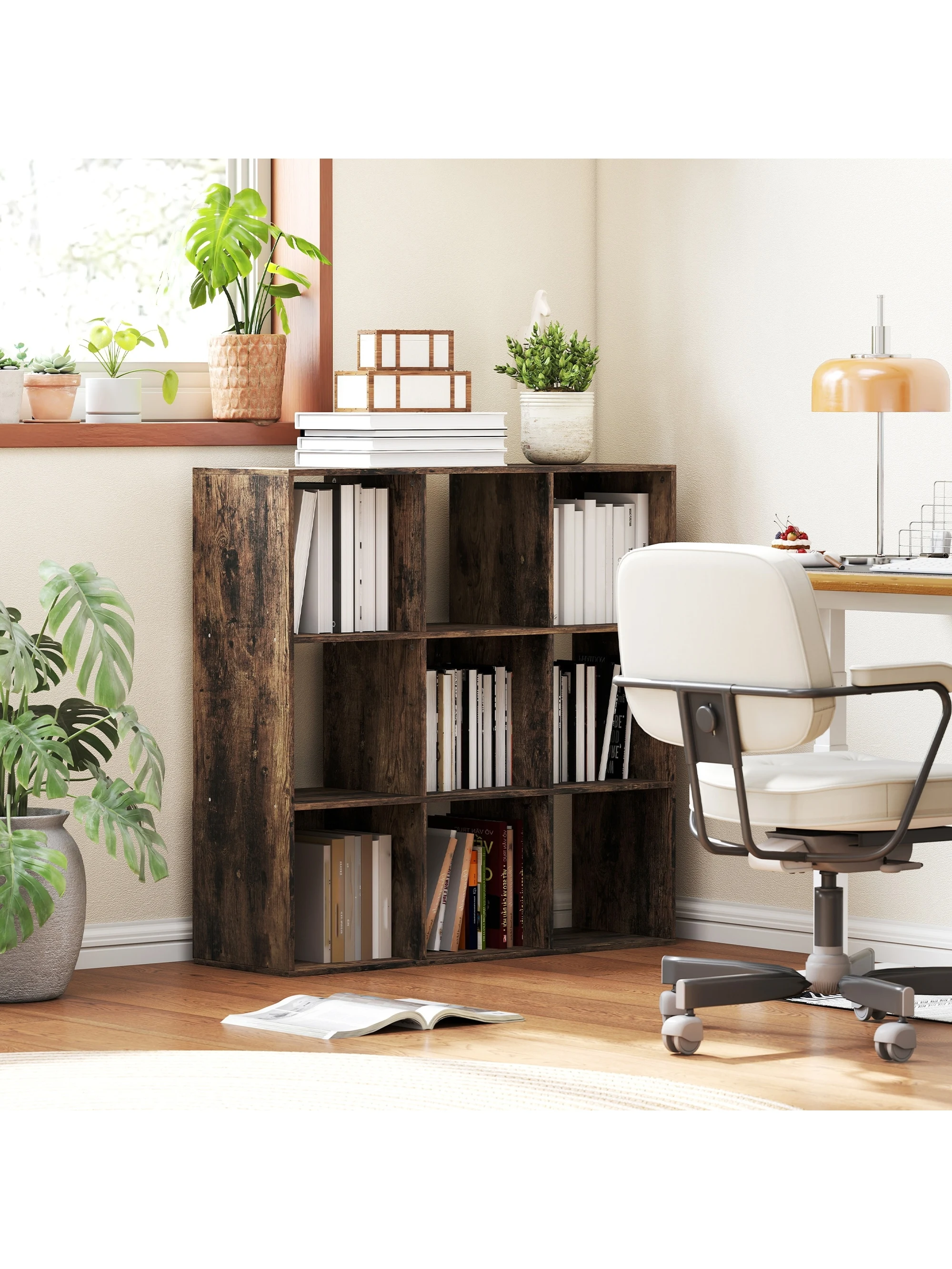 HOMCOM 9 Cube Storage Unit Cabinet Bookcase Display Shelves, Rustic Brown