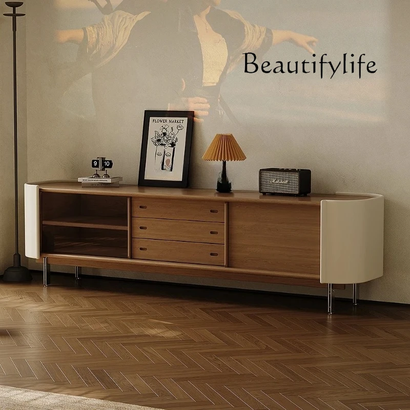 

Retro solid wood TV cabinet small apartment living room simple floor locker medium ancient style