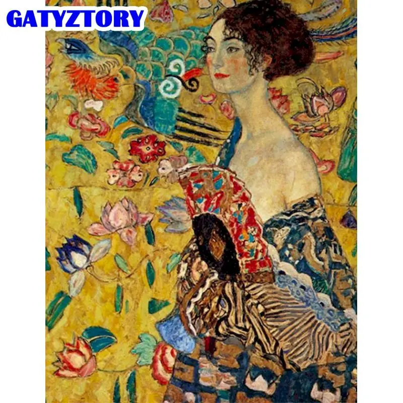 

GATYZTORY Gustav Klimt Paint By Number Woman with a Fan Kits DIY Pictures By Numbers Drawing On Canvas Home Decor