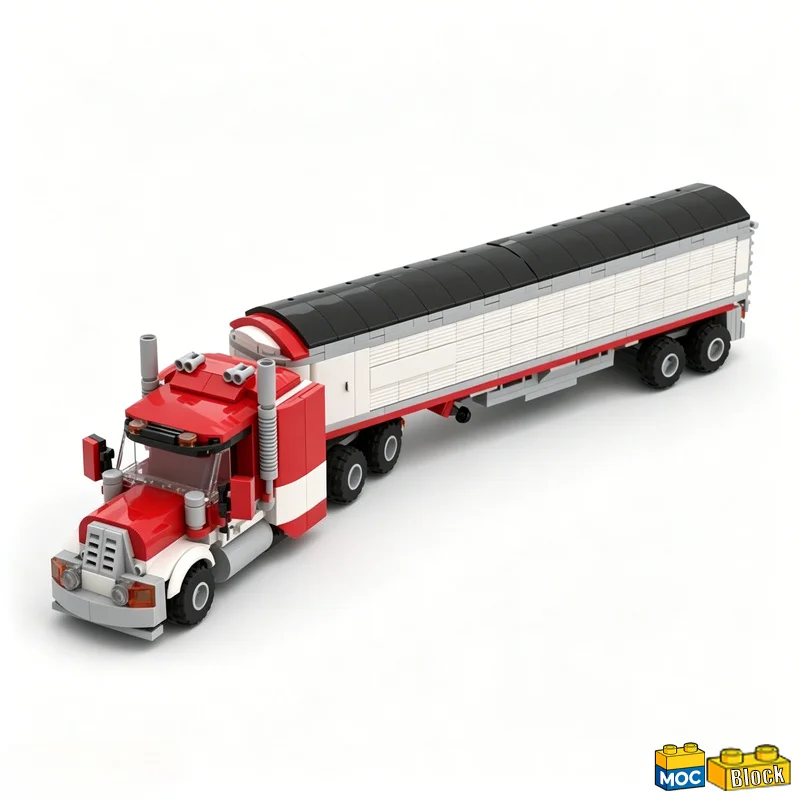 585PCS MOC Transport Truck With Grain Hopper Trailer Vehicle Model Custom Building Blocks Educational Assembly Toy Birthday Gift