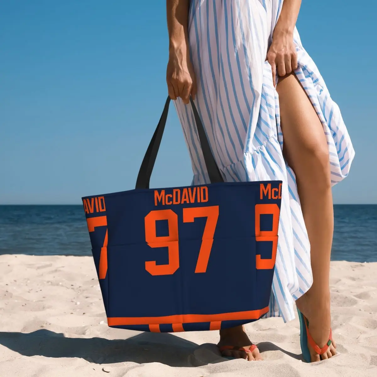 

Edmonton Oilers Connor McDavid Alternate Jersey Back Phone Case Beach Tote Bag Large Tote Bag Women Travel Bag Fitness bag