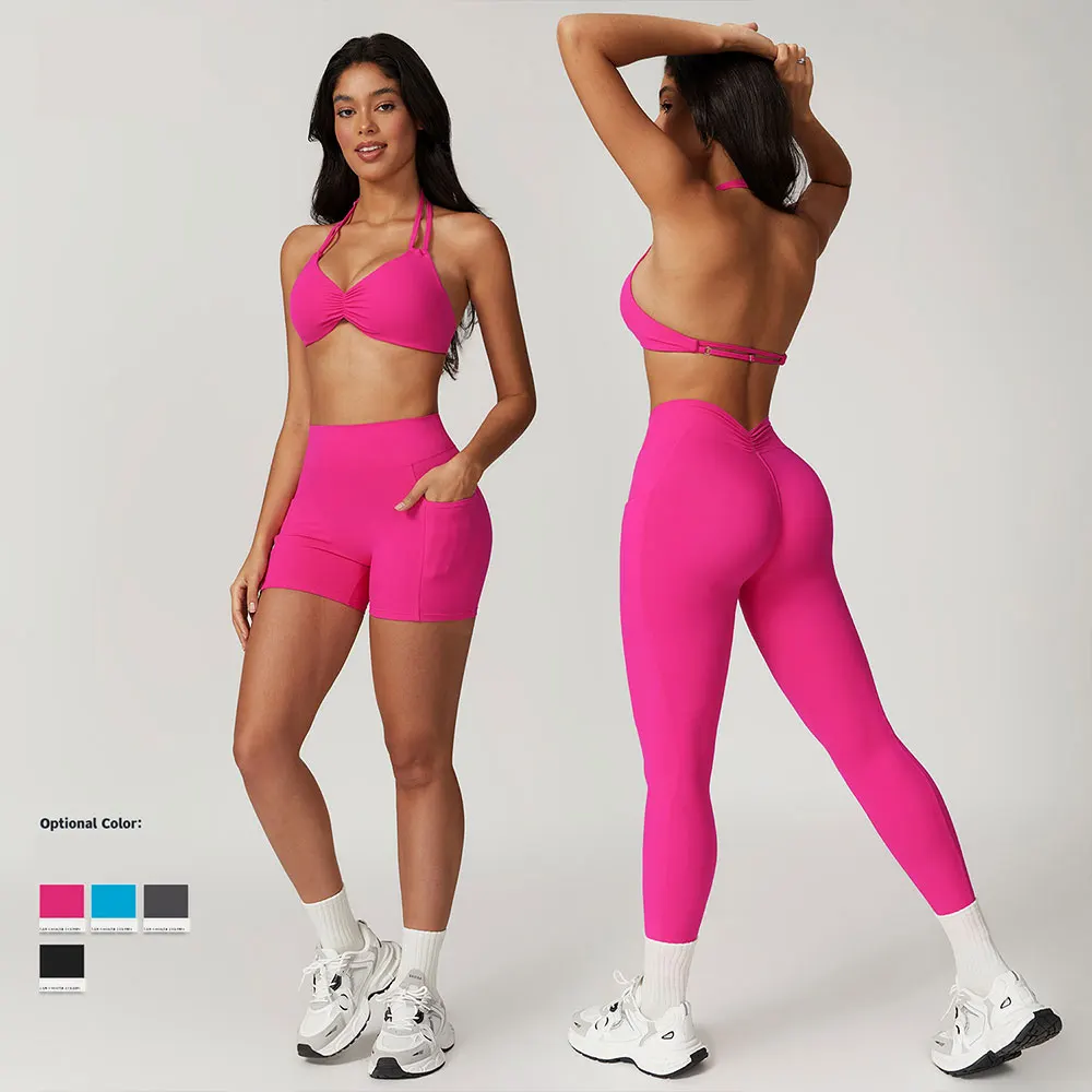 Yoga Suit Two-Piece Exercise Set For Women Gym Push Ups Jogging Tight Fitting Sexy Back And Hip Lifting Fitness Set  Sports Wea