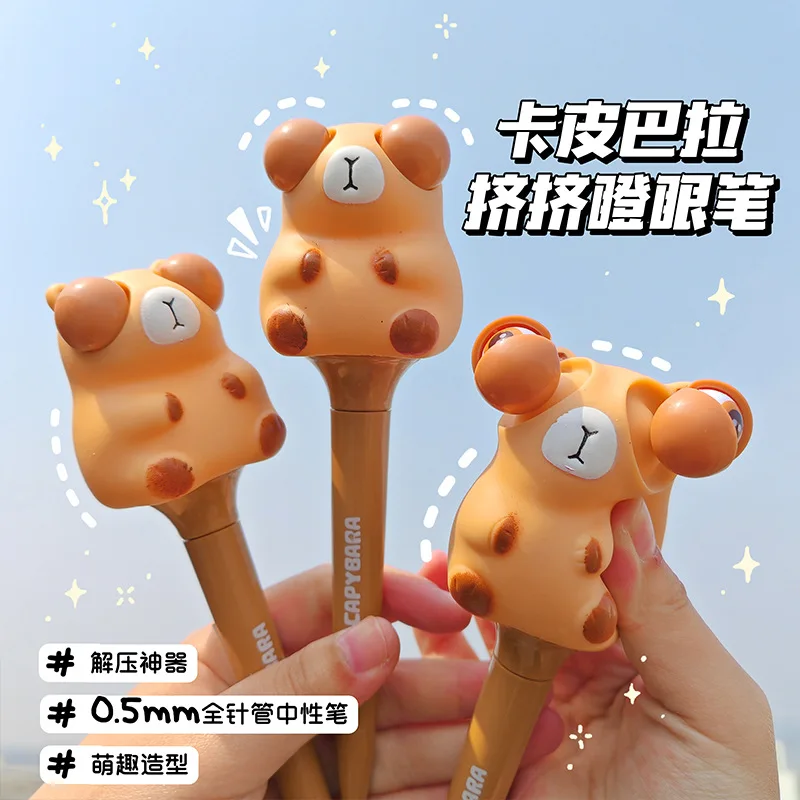 1 Buah Pena Gel Tinta Hitam Sensorik Remas Mata Pop Capybara Mainan Muncul Mata Rumput Mainan Fidget Sensorik Mainan Memantul Bola Mata