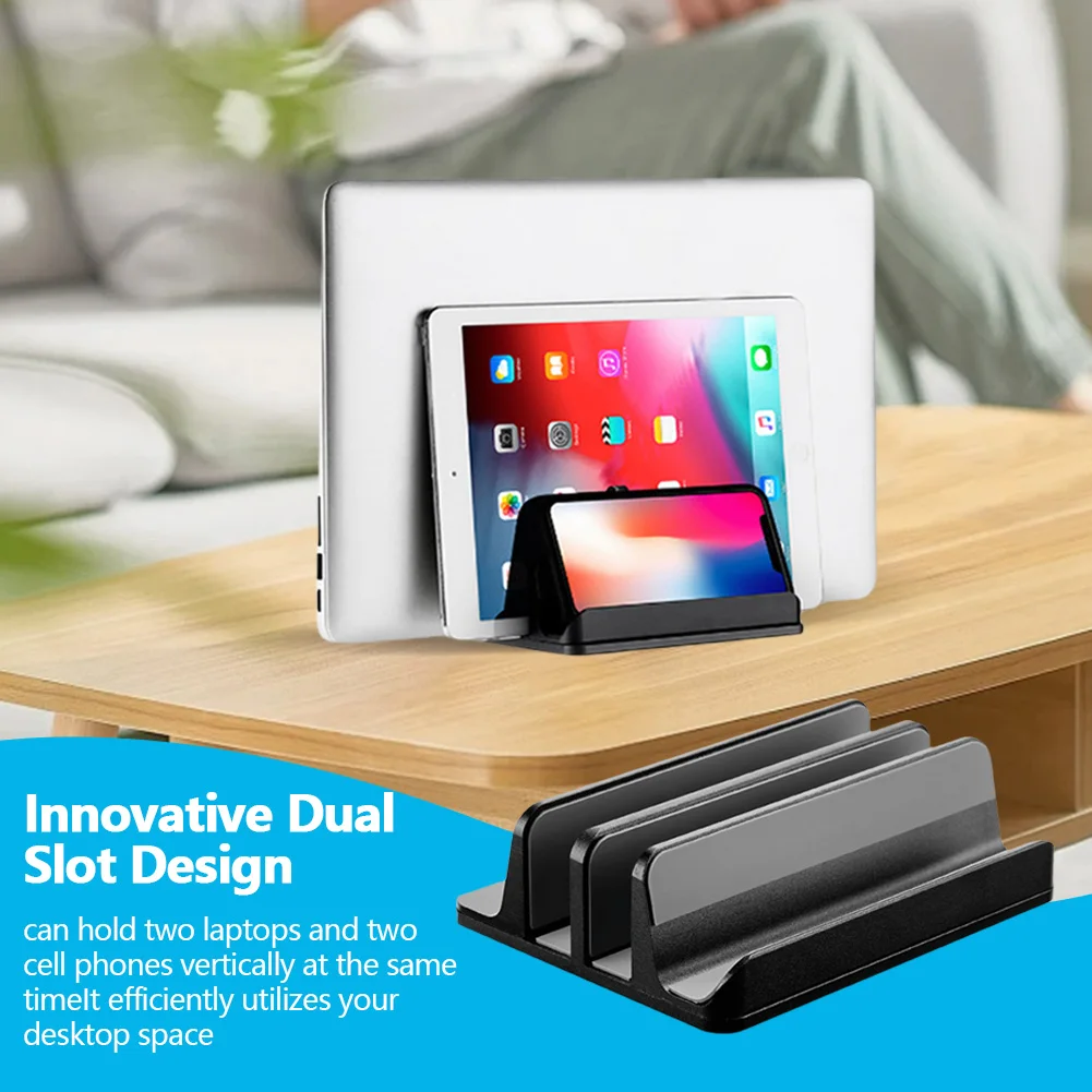 Vertical Laptop Stand 3 Slots Desk Laptop Holder Space-Saving Laptop Docking Station Stand for Macbook/Tablet/Phone