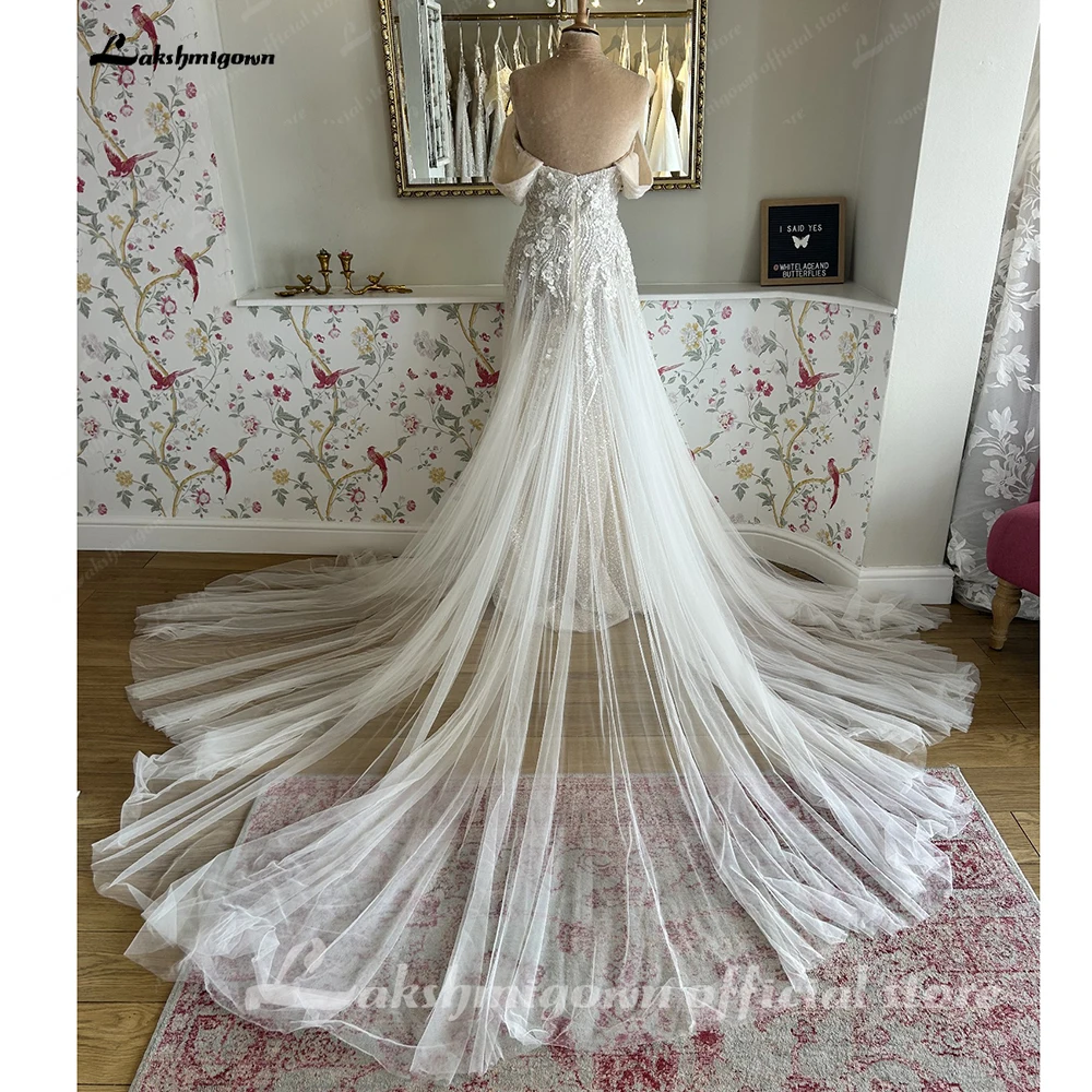 Lakshmigown Schulterfreies Perlen-Spitzenkleid A-Linie V-Ausschnitt Hochzeitskleid für Frauen 2026 Robe Boho Strand Hochzeitsfeier Kleid Maßanfertigung – Detail 6