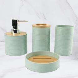 4pcs Bathroom Accessories Set Vanity Counter Soap Dispenser Toothbrush Cotton Swab Holder Soap Dish Suit Lotion Rack Set