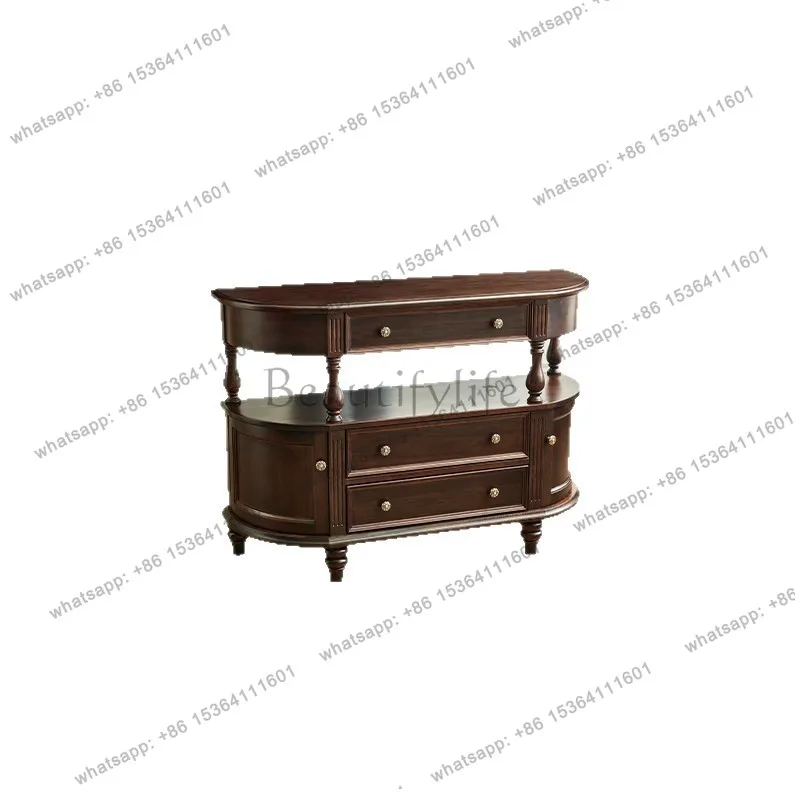 American retro style, all solid wood, high-end feeling, enter the door, living room against the wall, storage cabinet