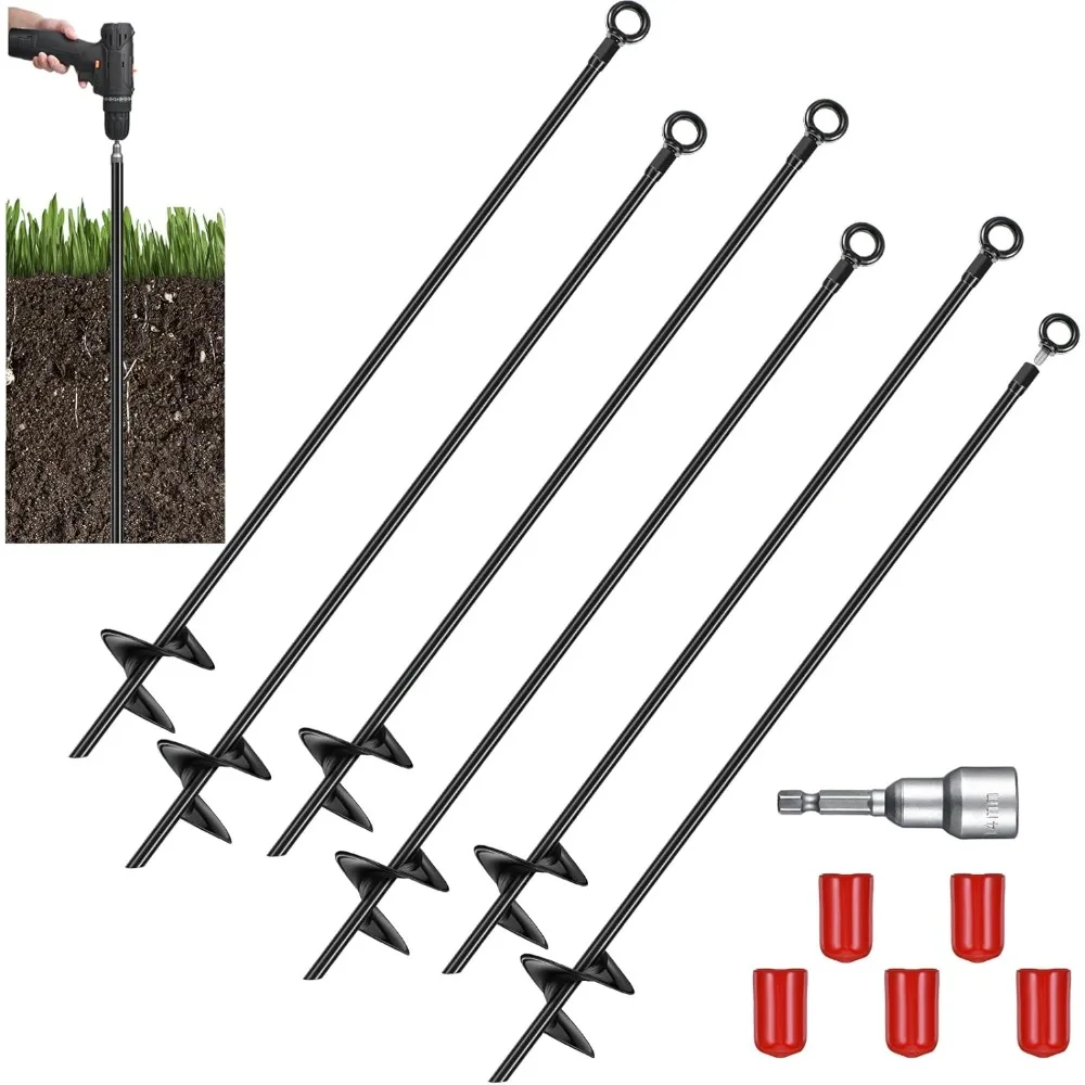 6 Pcs 30 Inch Heavy Duty Ground Anchor Spiral Blade Earth Anchor Kit Metal Anchor Hook Beach Sand Stakes Camping