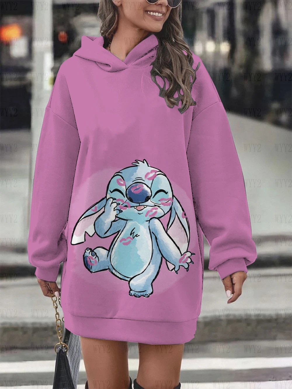 Women\'s New Printed Disney Stitch Hoodie Sweater Dress Casual Street Simple Wind Fashion Birthday Gift Sweater Dress Top