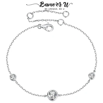 Bamoer U Star Moissanite Bracelet Bezel 3-Stones Adjustable Wrist Link Chain Original Dazzling Gift for Women Mother&#x27;s Day