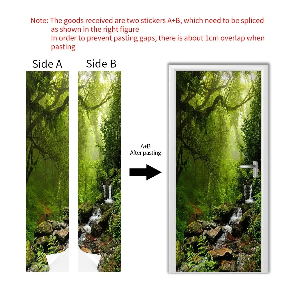 Mystical Forest Arch Design Door Mural Decals Peel and Stick Home Gate Door Decorative Stickers DIY Jungle Forest Door Wallpaper