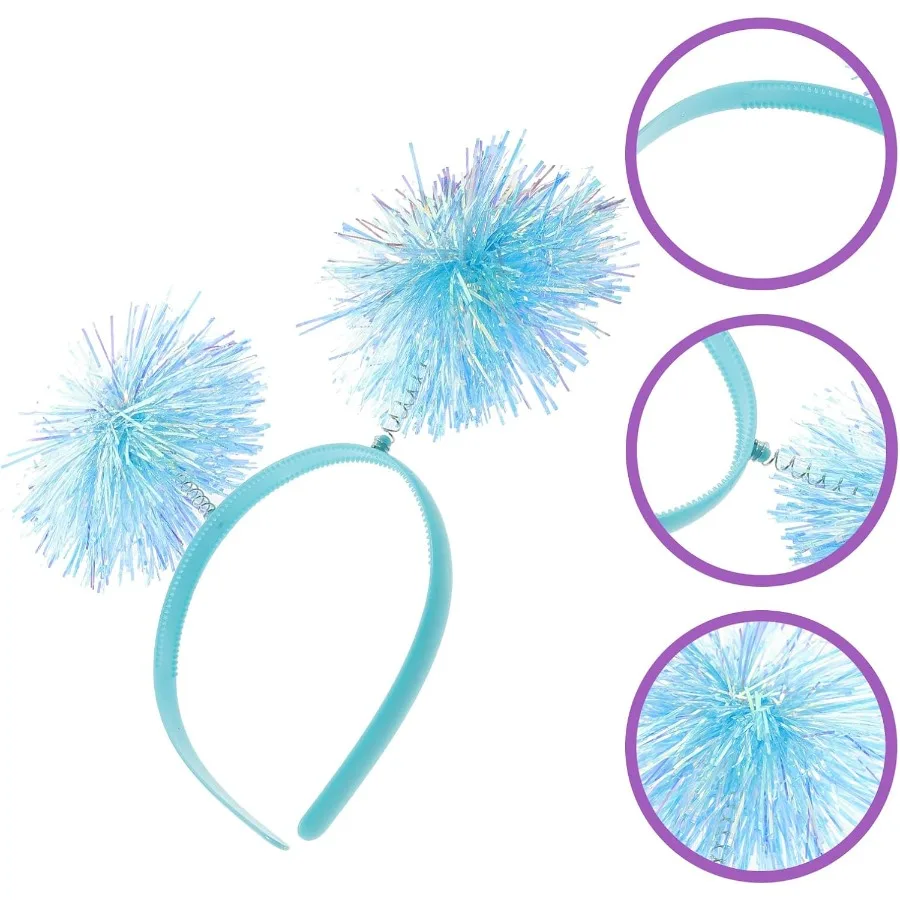 Diadema de tiras de aluminio con pompón, bolas esponjosas, cabeza de oropel, accesorio para el cabello para Cosplay, para fiestas festivas, eventos festivos y