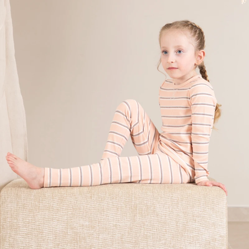 Frühling Sommer Bruder Schwester passende Kleidung Set Baby Mädchen Jungen gestreifte Pyjamas – Detail 4