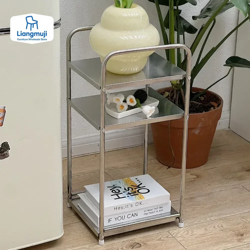 

Modern Sofa Side Table Stainless Steel Coffee Table Living Room Corner Tables Multi Functional Storage Rack Kitchen Small Tables
