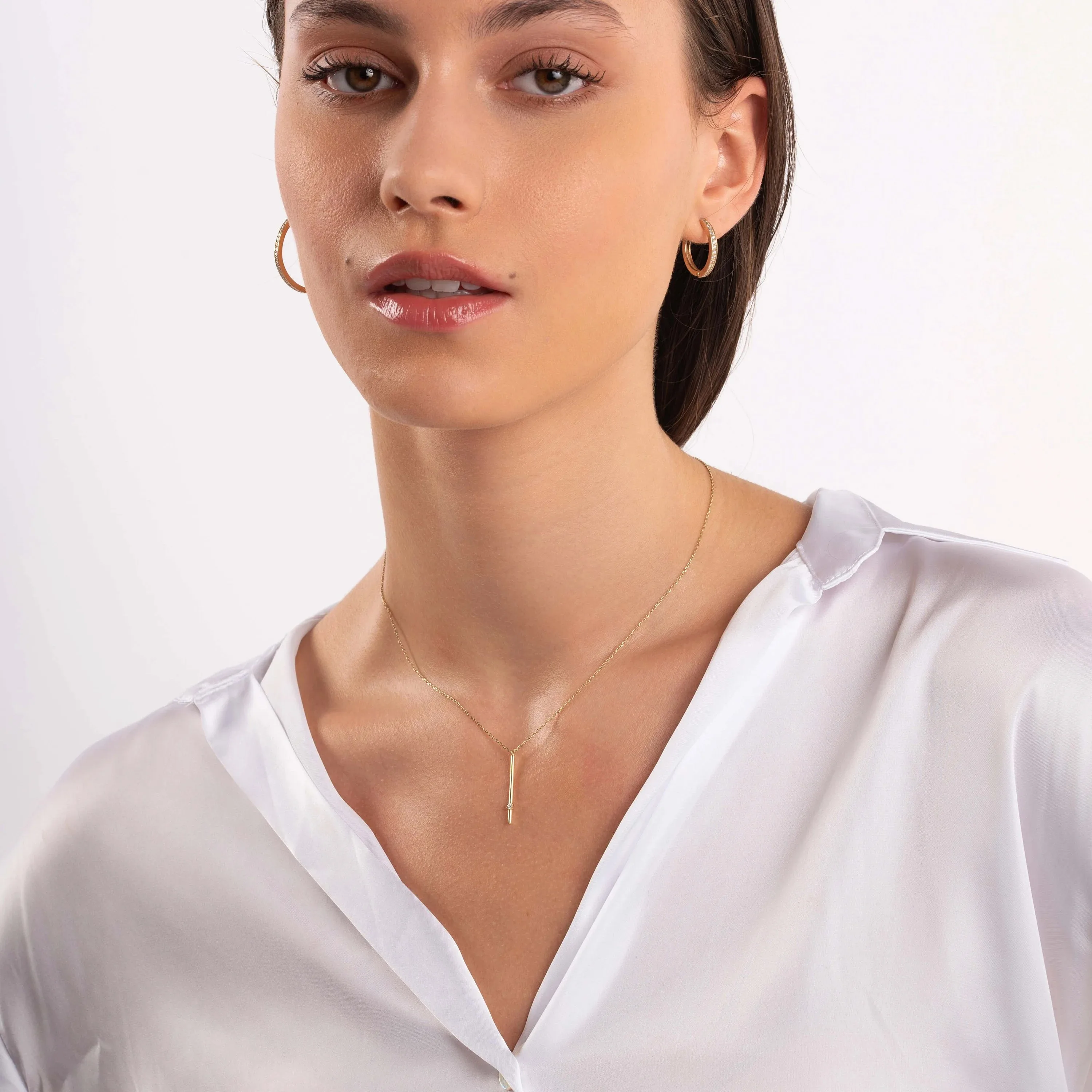 Vertical Bar Necklace with Cubic Zirconia Dainty Gold Plated Minimalist Pendant Chain 18K Gold Filled Jewelry Gift for Birthday