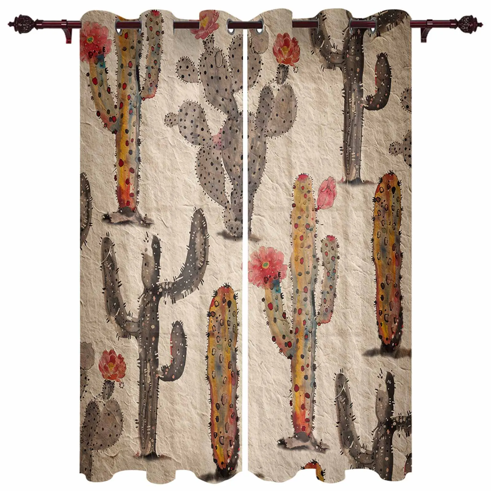 Cactus Flowers Make Old Paper Watercolor Modern Window Curtains for Living Room Bedroom Curtain Home Decor Balcony Drapes