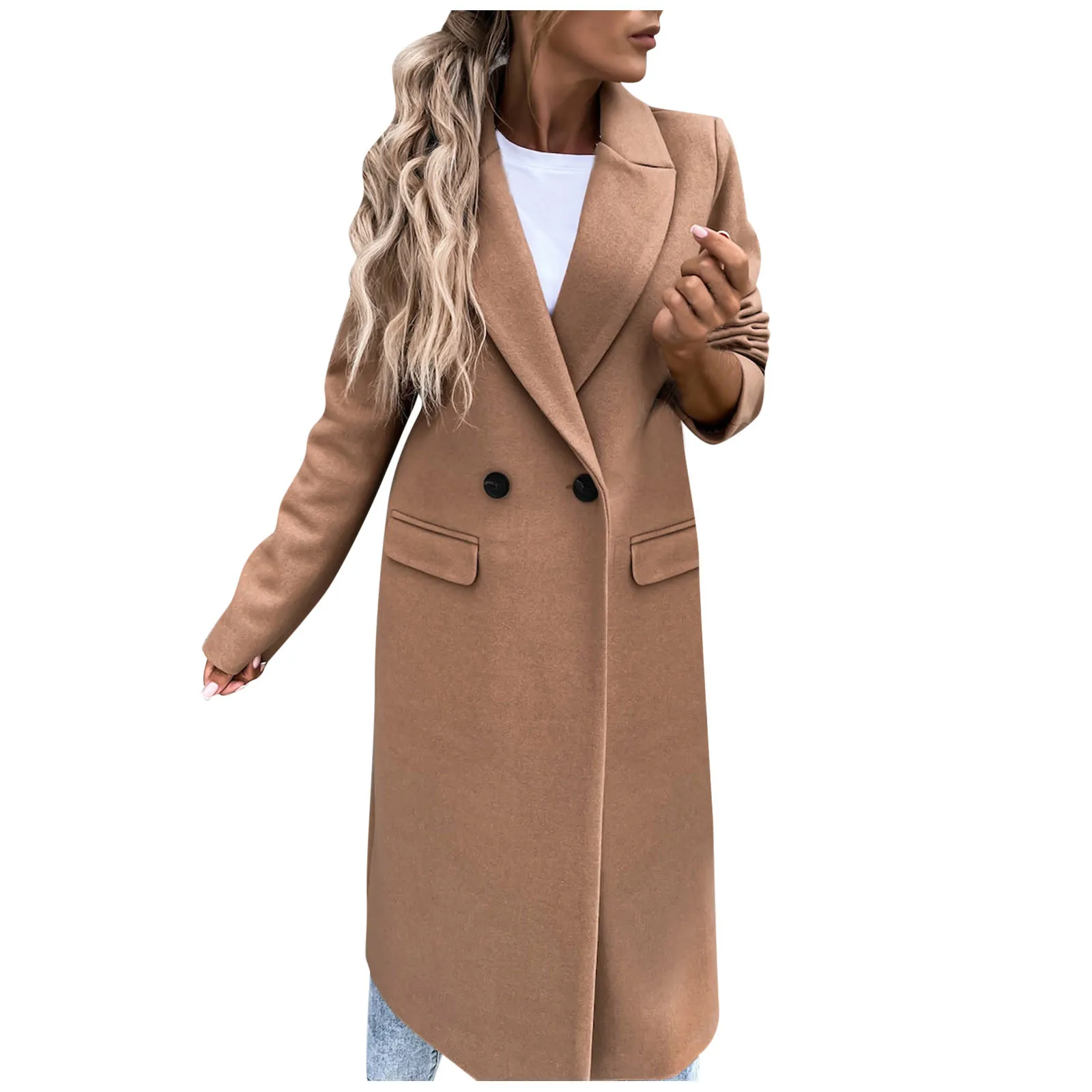 Women Long Coats Elegant All Match Long Sleeve Button Placket Autumn Winter Overcoat Suit Collar Trench Coat