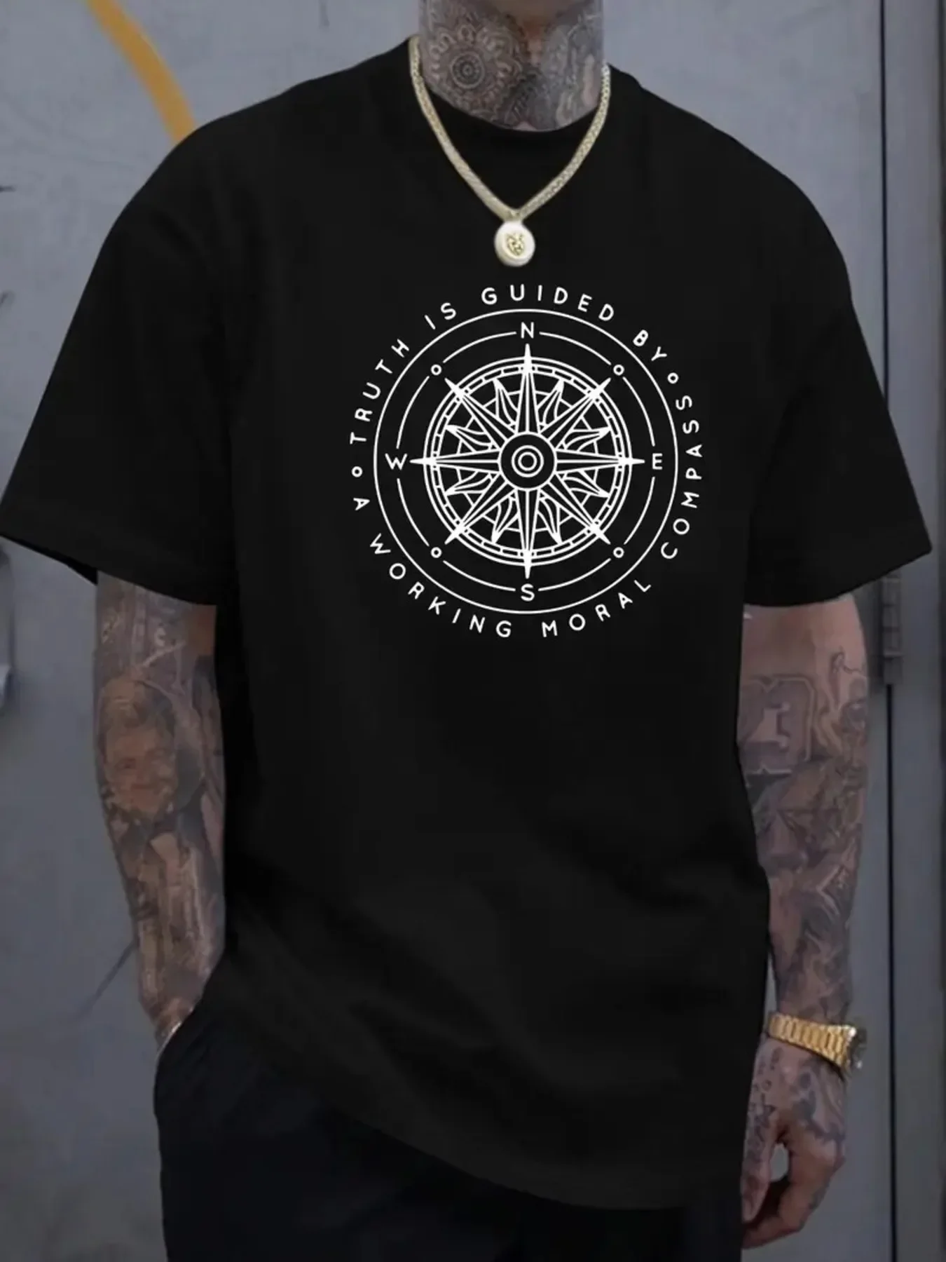 Men's Compass Navigation T-shirt, 100% Cotton, 