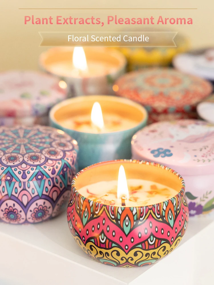 1pc Handmade DIY Jarred Scented Candle, Home Bedroom Air Freshener Ornament, Ethnic Series, Plant Fragrance