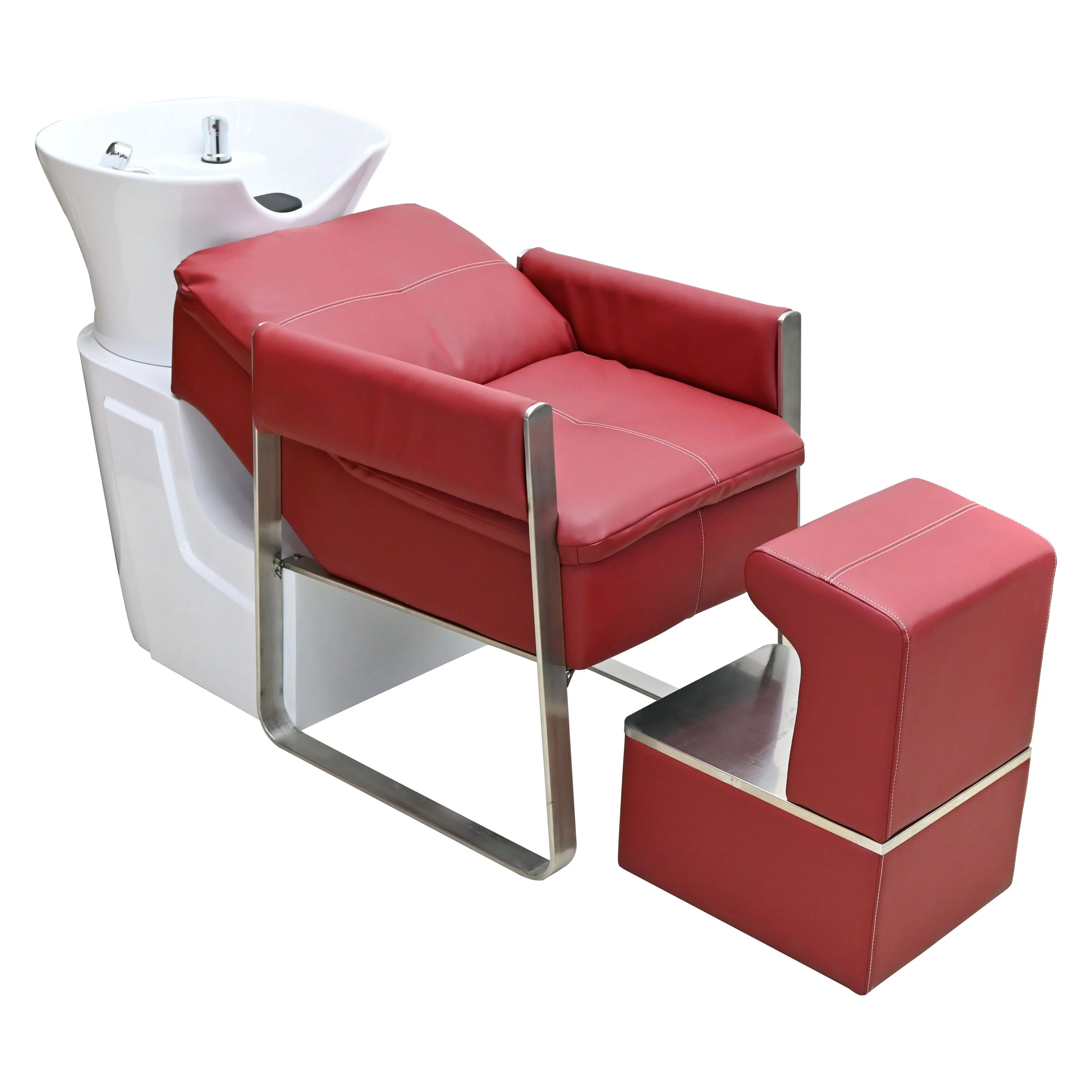 Luxury Reclining Shampoo Chair Unit With Ceramic Basin and Footrest Stool for Hair Salon Spa Backwash Shampoo Bed