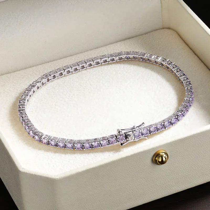 KNOBSPIN Purple Moissanite Tennis Bracelet GRA Certified Lab Diamond s925 Sterling Silver 18k Wedding Bracelets for Women Man