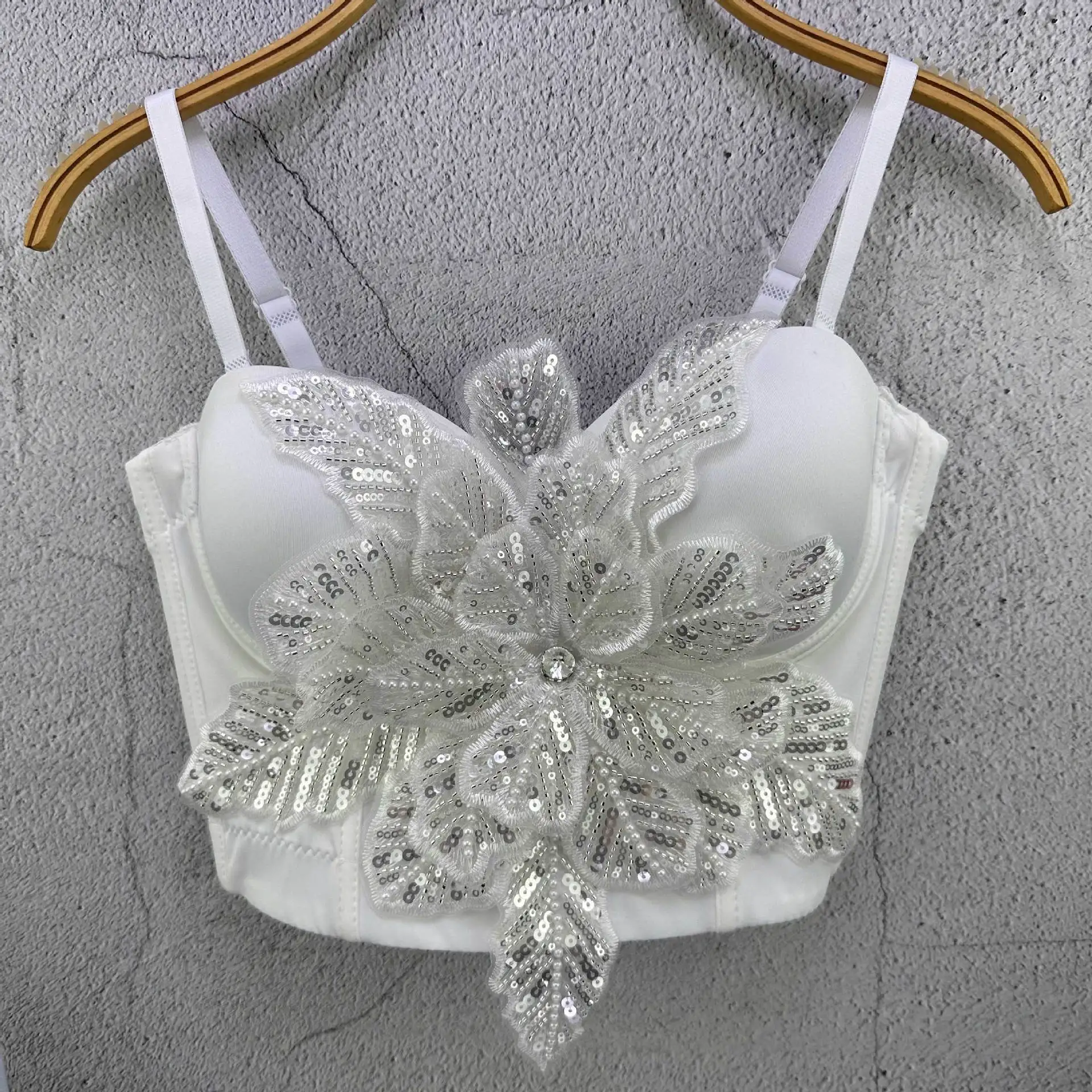 Sexy Solid Color Flower Sequin Strapless Top Women 2024 New Design Sense, Niche For Outside And Wearing On The Inside Vest