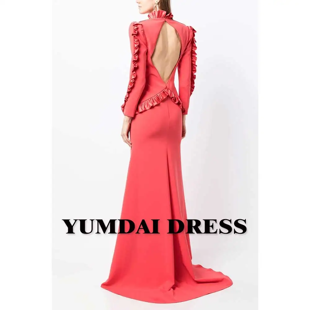 YUMDAI Gorgeous Orange Floor Evening Gown Saudi Arabia Long Sleeve Elegant Mom Dress Sweet Ruffled Wedding Formal Ball Dress