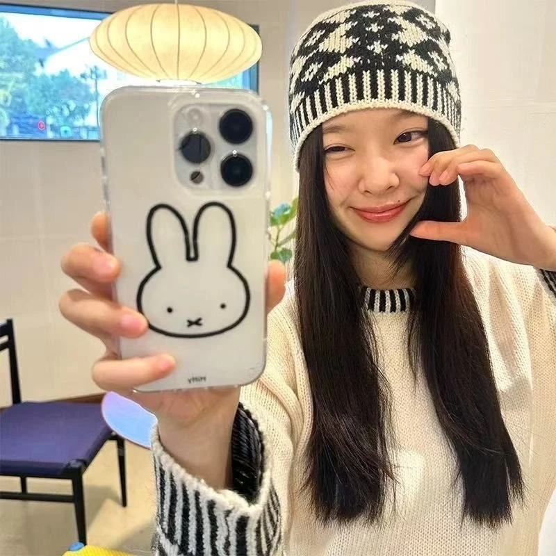 Cute Miffy Line Art Phone Case for IPhone 17 16 15 14 Pro 13 12 Pro Max 11 XR XS Drop Resistant Protective Back Cover Outline