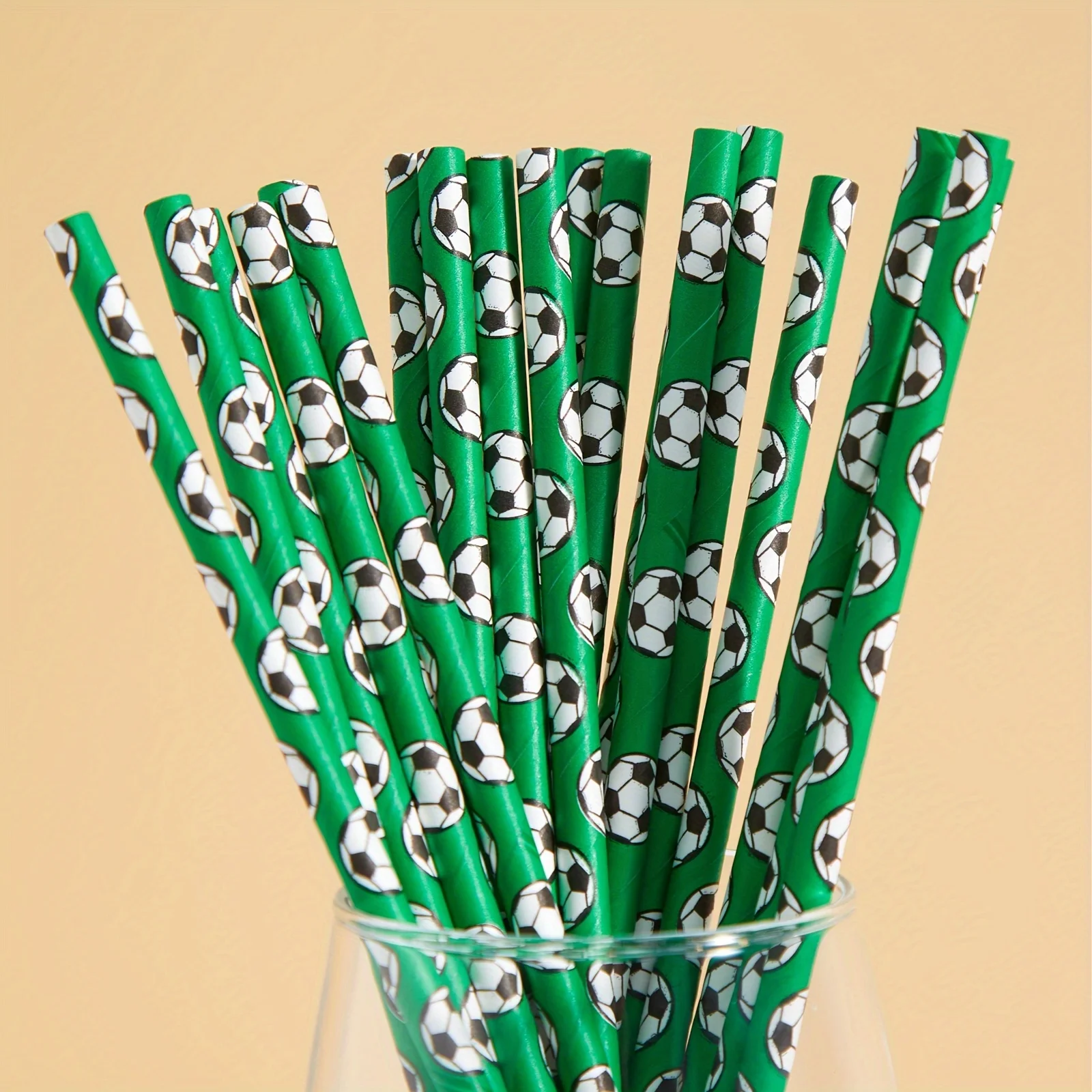 50/100 Stück Fußball-Papiertrinkhalme Fußball-Party-Trinkhalme Biologisch Abbaubare Einweg-Trinkhalme Fußball-Themen-Party-Dekorationen