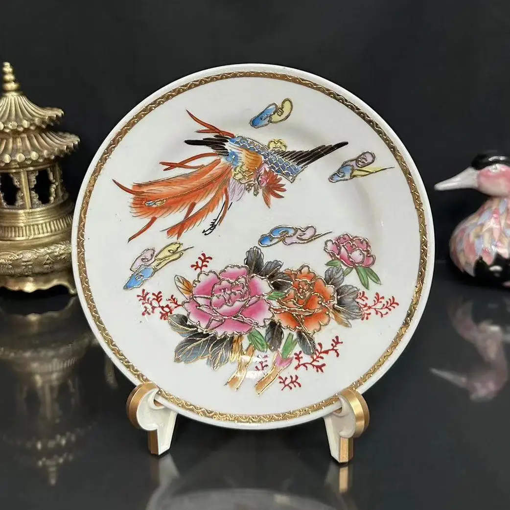 

Color Hand-painted Ceramic Snack Plate Collectibles Embossed Silk Gold Phoenix Plate Fruit Plate Afternoon Tea Dessert Plate