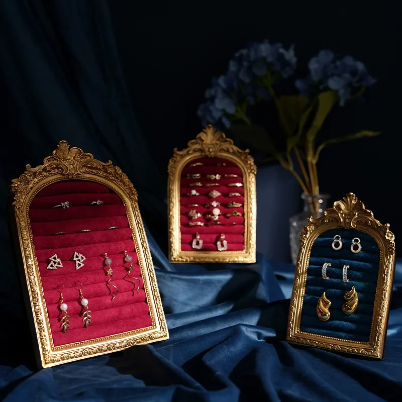 Vintage Jewelry Storage Shelf Velvet Earring Ring Shelves Jewelry Frame Display Shelves Home Decoration Display Cabinet 4