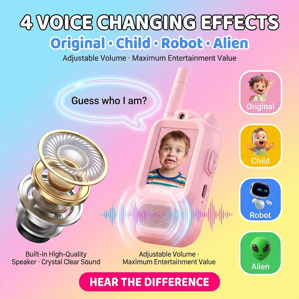 2 PCS Video Walkie Talkies for Children's Rechargeable Toddler Toys for Indoor Camping Travel Birthday Gfits for Kids Ages 3-12