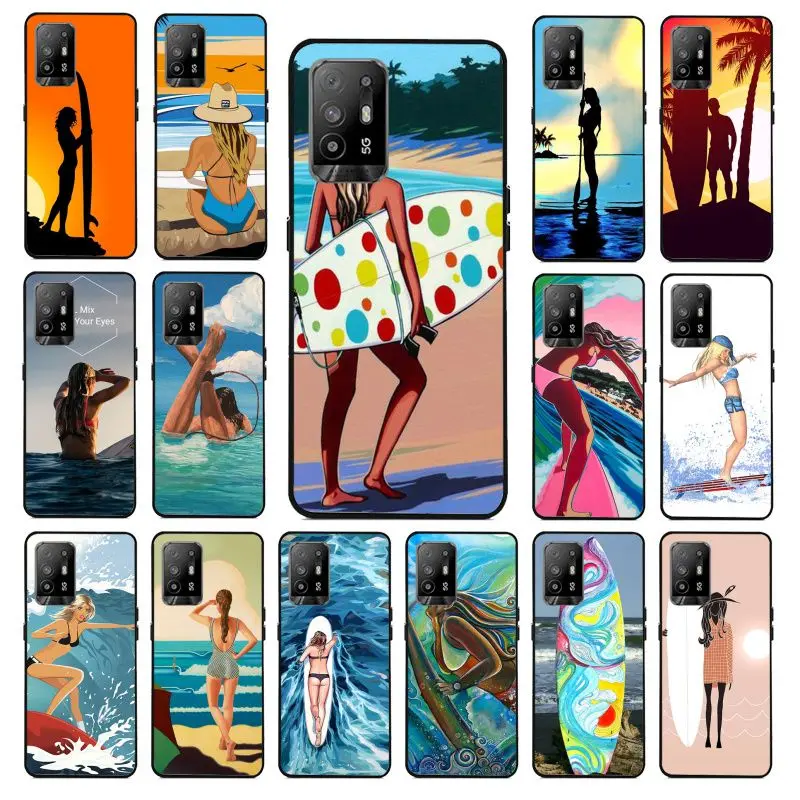 surfboard surfing art surf Girl funda Phone cover For OPPO A74 A78 A98 A94 A54 A72 5G A57 A96 A53 A9 A73 2020 A53S 4G Case coque