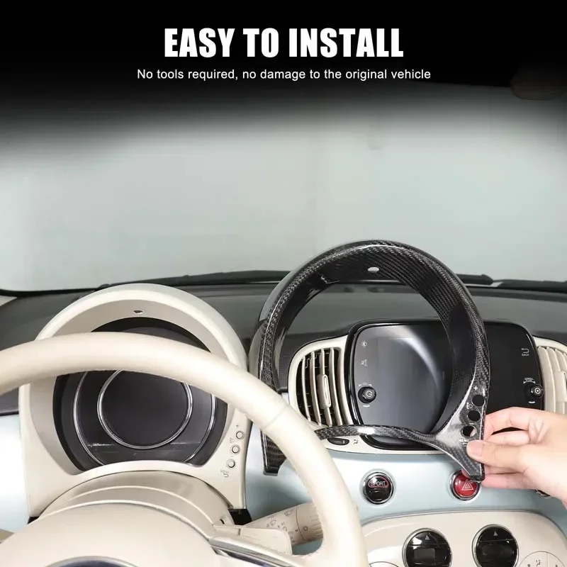 For Fiat 500 2016-2025+ Real Carbon Fiber Car central control display frame decoration sticker interior protection accessories