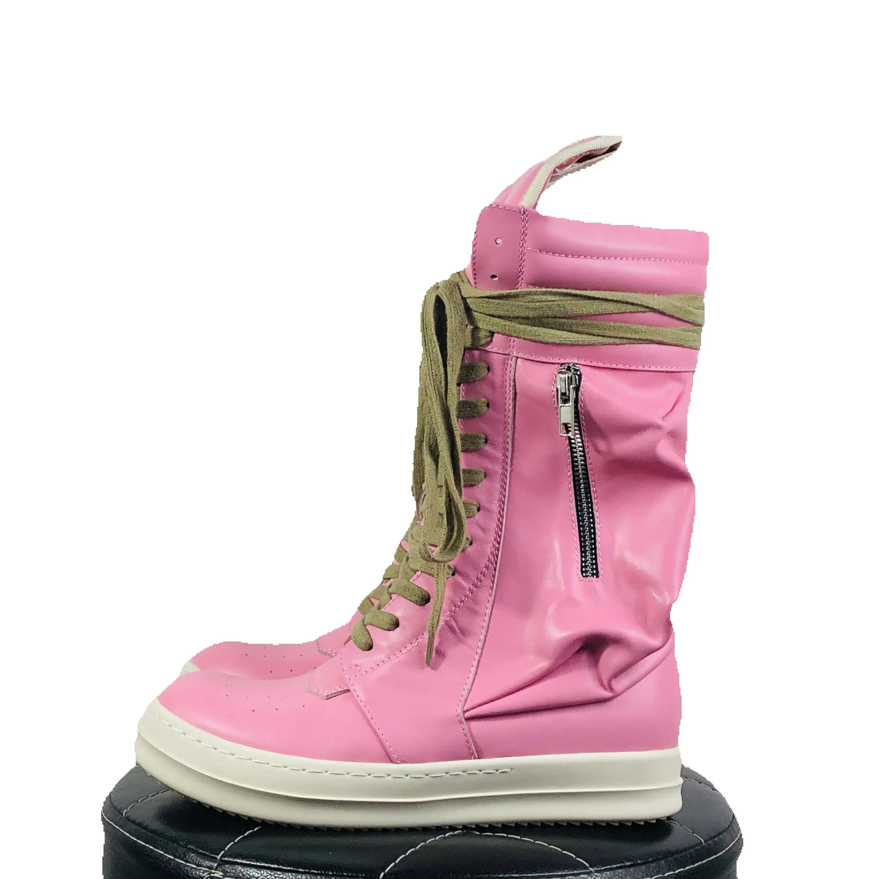 Men's High Top Motorcycle Boots Women Sneakers Genuine Leather Casual Luxury Trainers Lace Up Zip Autumn Flats Designer Shoes