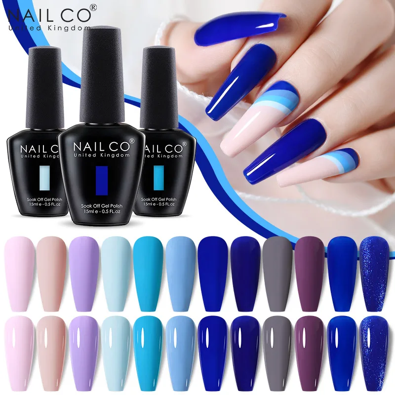 NAILCO Klein Blue Gel Nail Polish Semi-permanent Soak Off UV LED Gel 15ml Glass Bottle Deep Color Nail Art Varnishes Manicure