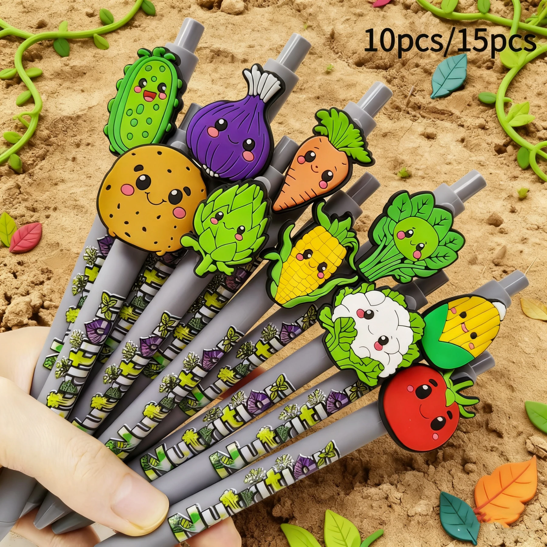 

10 шт./15 шт., ручка для печати на растительной тематике, темно-серая цветная печать, канцелярские принадлежности, офисная гелевая ручка